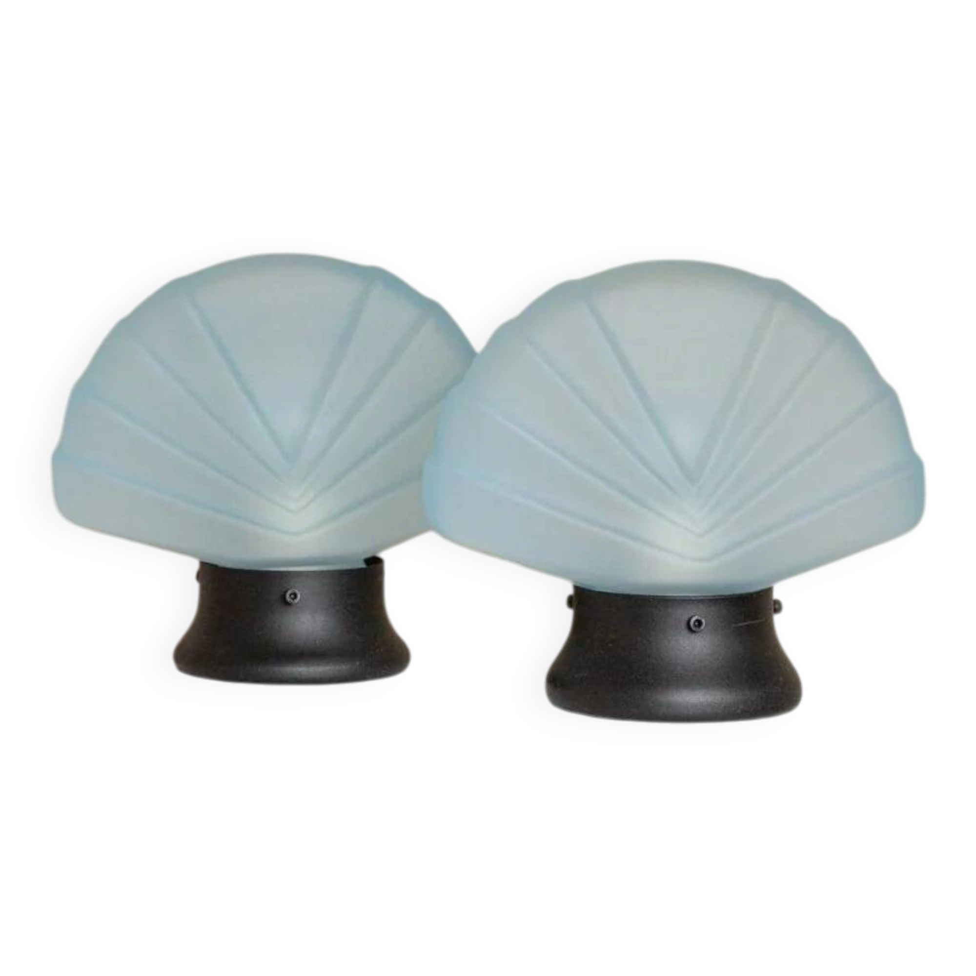 Set of 2 Murano glass shell lamps - light blue table lamp - vintage Space Age design Italy - 1980s