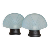 Lot de 2 lampes coquillage en verre de Murano - lampe de table bleu clair - vintage Space Age design Italie - années 1980