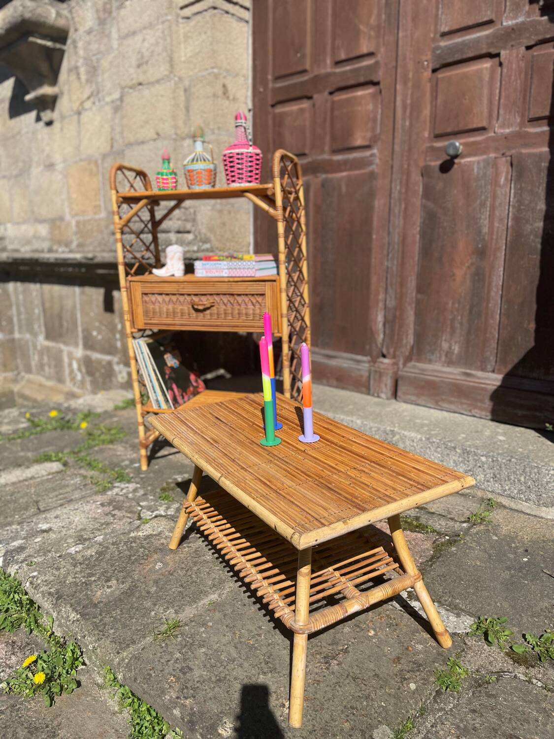Rattan living room set, 1970s