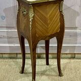 Louis XV style bedside table in rosewood and oak from the 70s with marble top