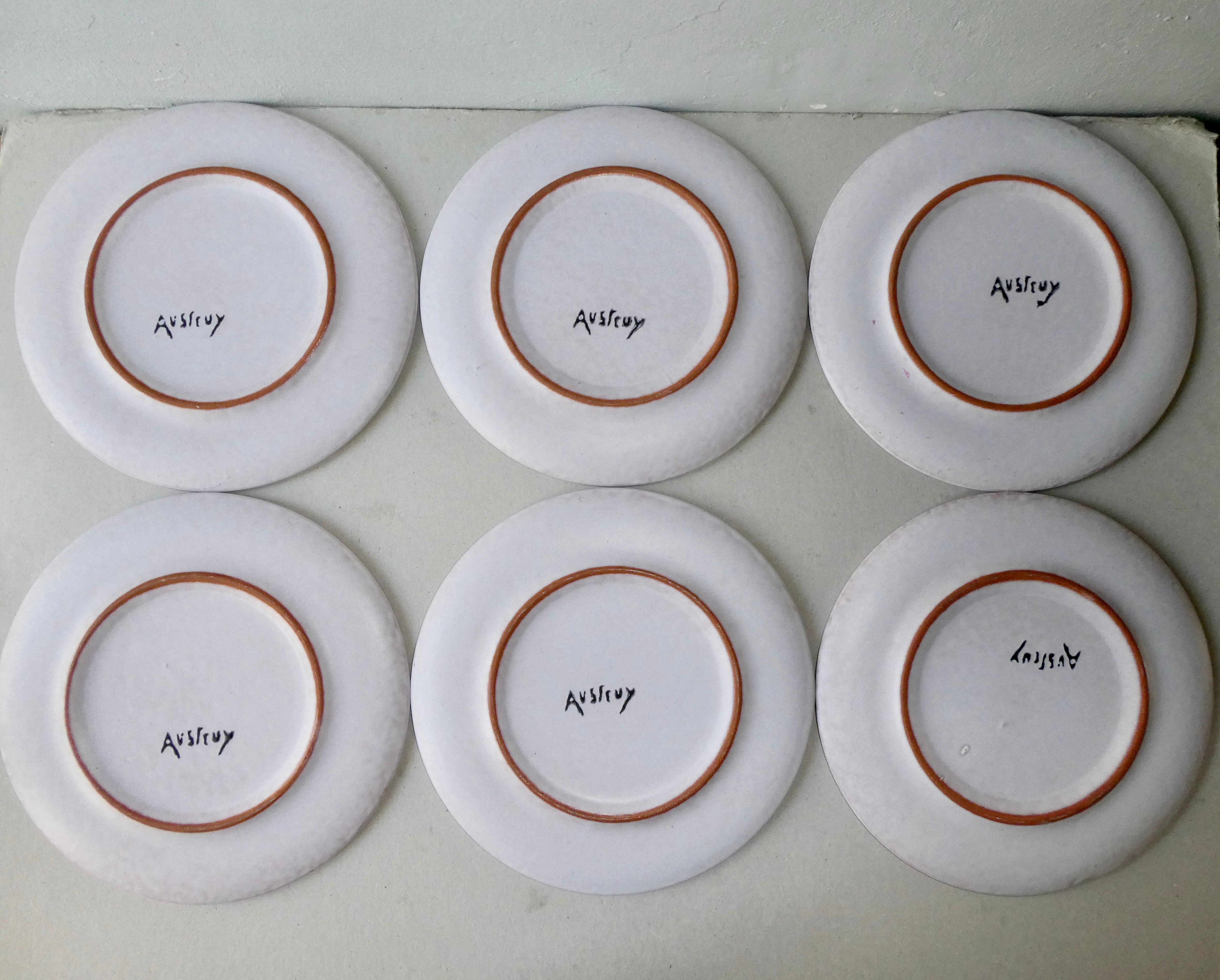 6 large flat ceramic plates by Jean Austruy