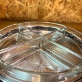 Old serving tray, art deco, beggar, silver metal, cut crystal