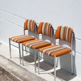 Lot 3 chairs vintage fabric, chrome metal chair, orange/brown/beige wool fabric, retro