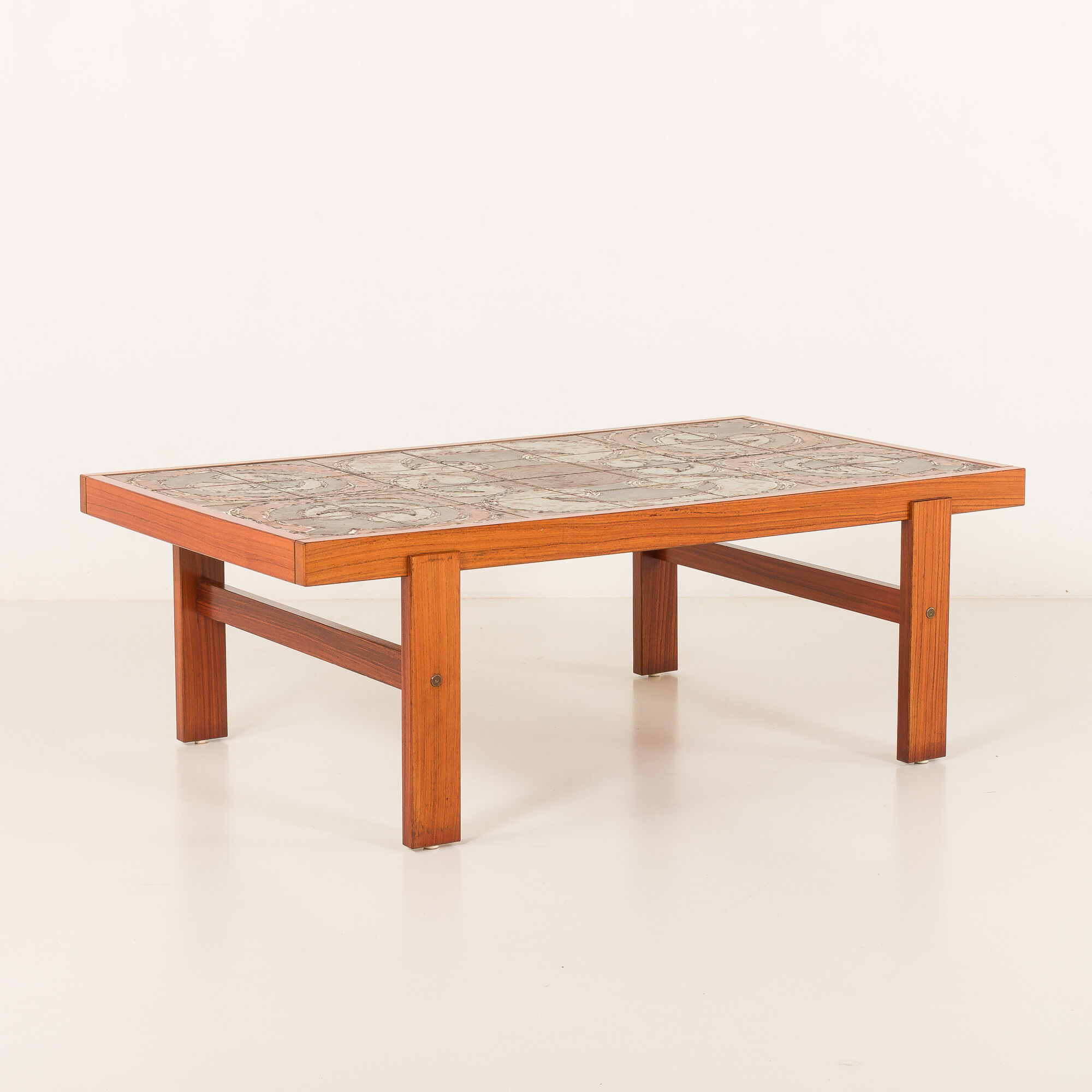Ox Art extra large coffee table in teak and ceramic tiles, Denmark 1970s