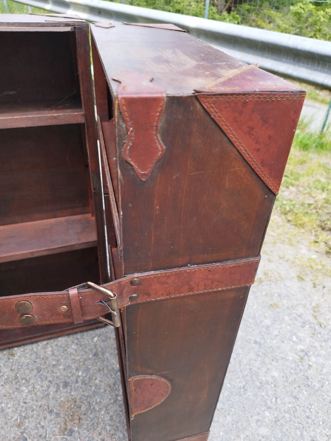 Furniture trunk wood coffee table shelves library suitcase