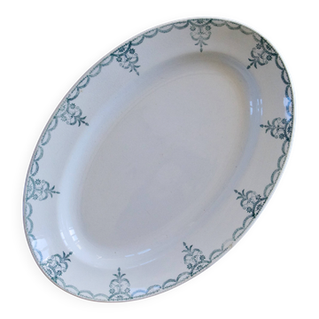 Large oval dish from the 19th century, ironstone, signed Moulin des Loups.