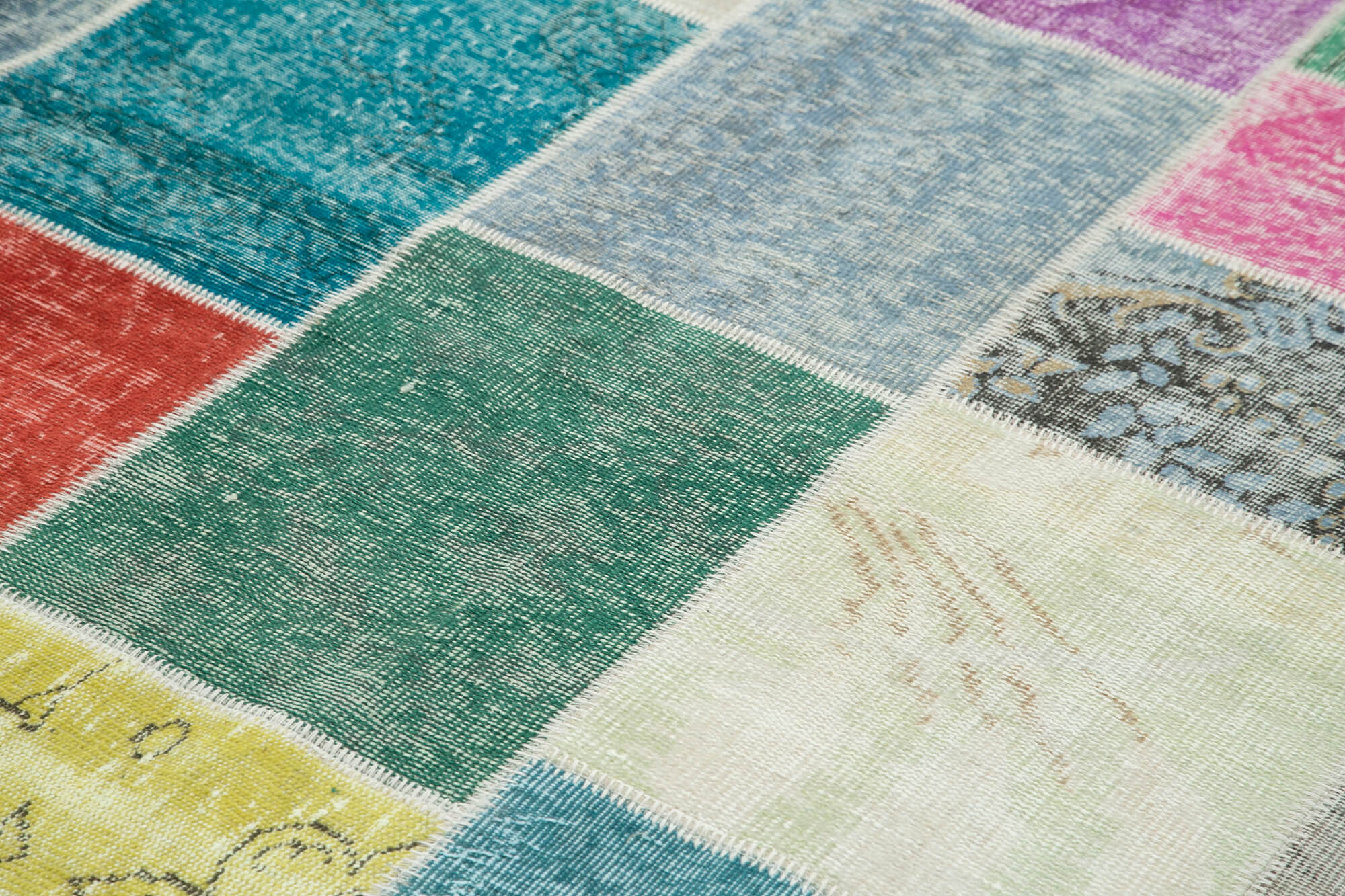 Handwoven anatolian 206 cm x 300 cm multicolor patchwork carpet