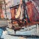 Vintage original oil painting of a canal cityscape, circa 1970s