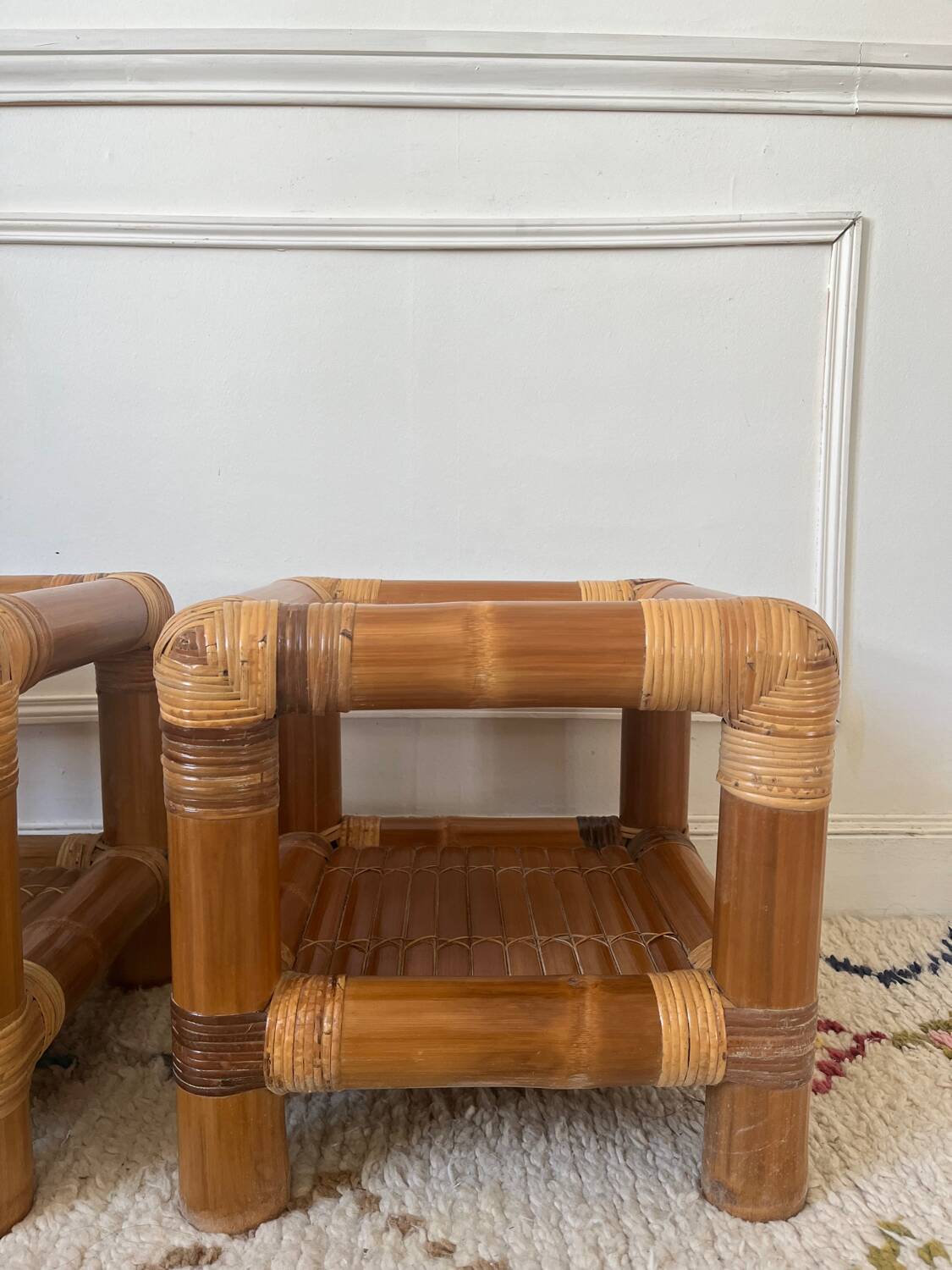 Pair of 70s bamboo bedside tables