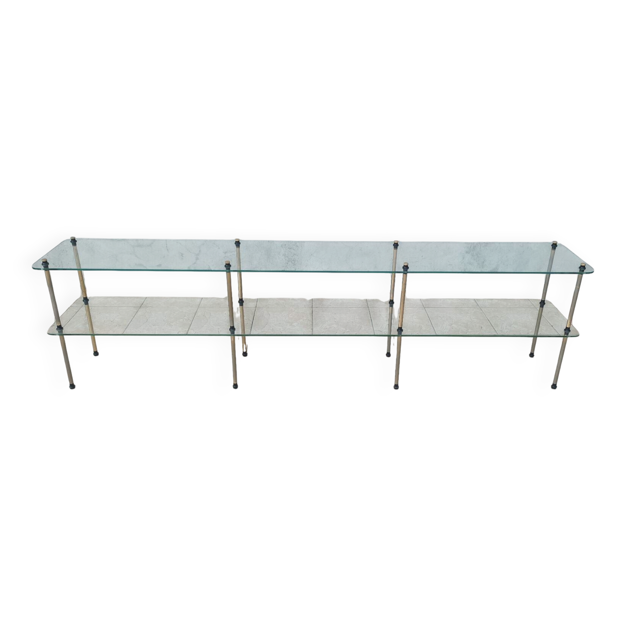 Large vintage metal and glass shop display shelf.