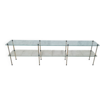 Grande étagère présentoir de magasin enfilade vintage métal et verre