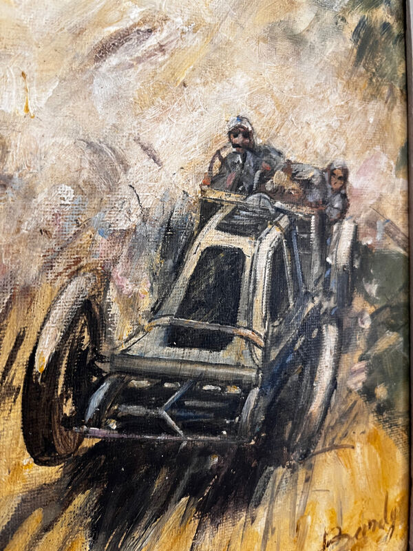 Tableau Grand Prix, course automobile, Paulette Bardy, années 40