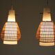 Chandelier opaline, rattan, teak and brass