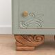 Renovated antique Art Deco bedside table – Lézard Green Pure & Paint, natural wood and marble top.