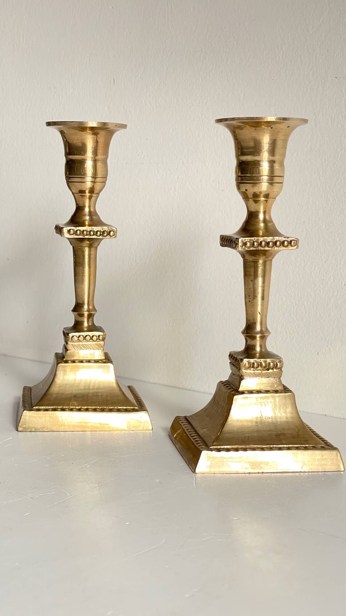 Pair of Vintage INDIA Solid Brass CANDLE HOLDERS