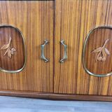 1960s sideboard with decorated doors in wood and brass