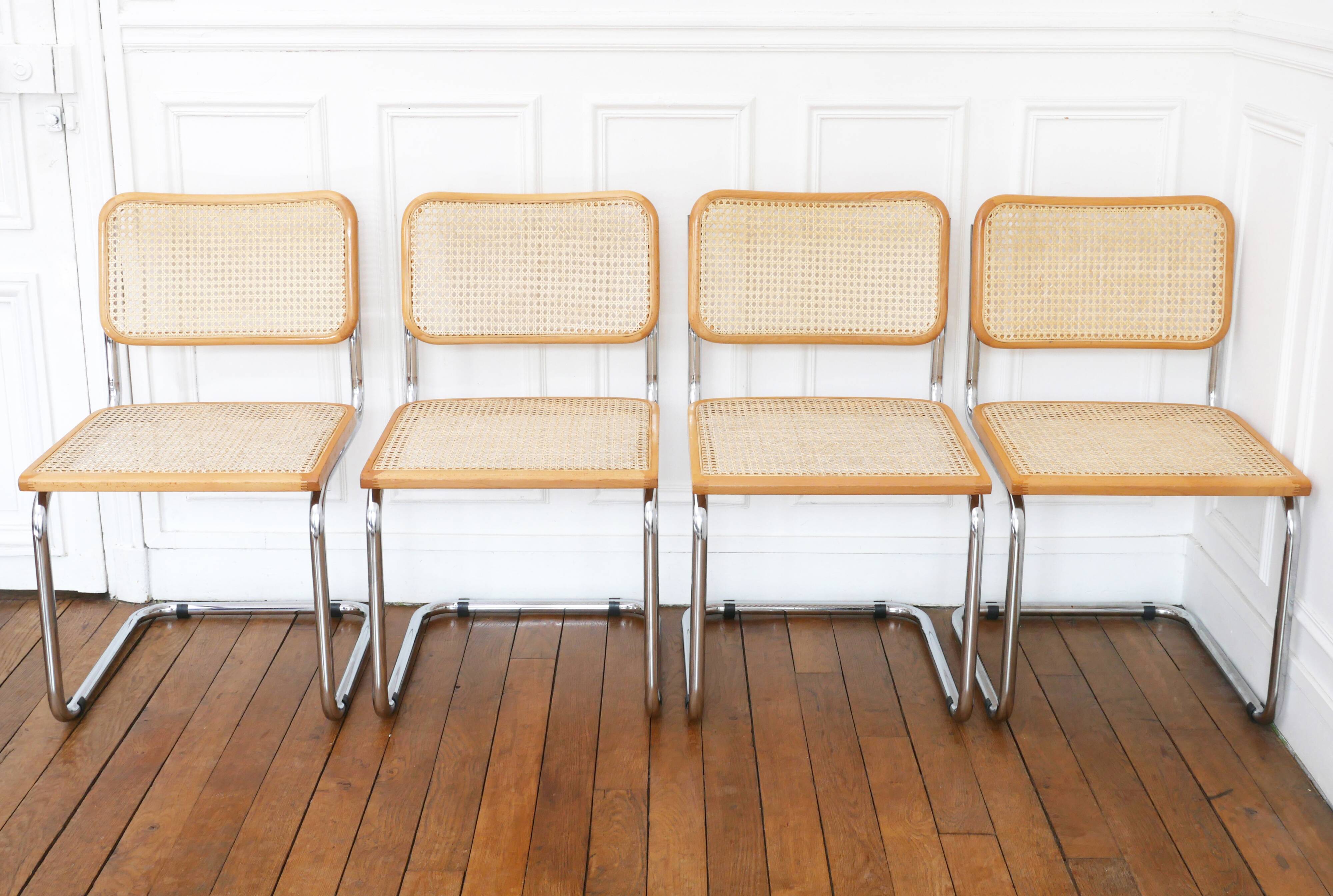 4 Cesca B32 Breuer Chairs Made in Italy - Seat caning redone
