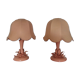 Paire des lampes de chevet rose «blush/saumon» abat-jour en tissu, détails en métal