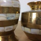 Duo of brass and mother-of-pearl vases
