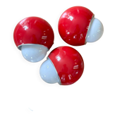 "Orbite" trio of wall lights in bright red metal - 1980.