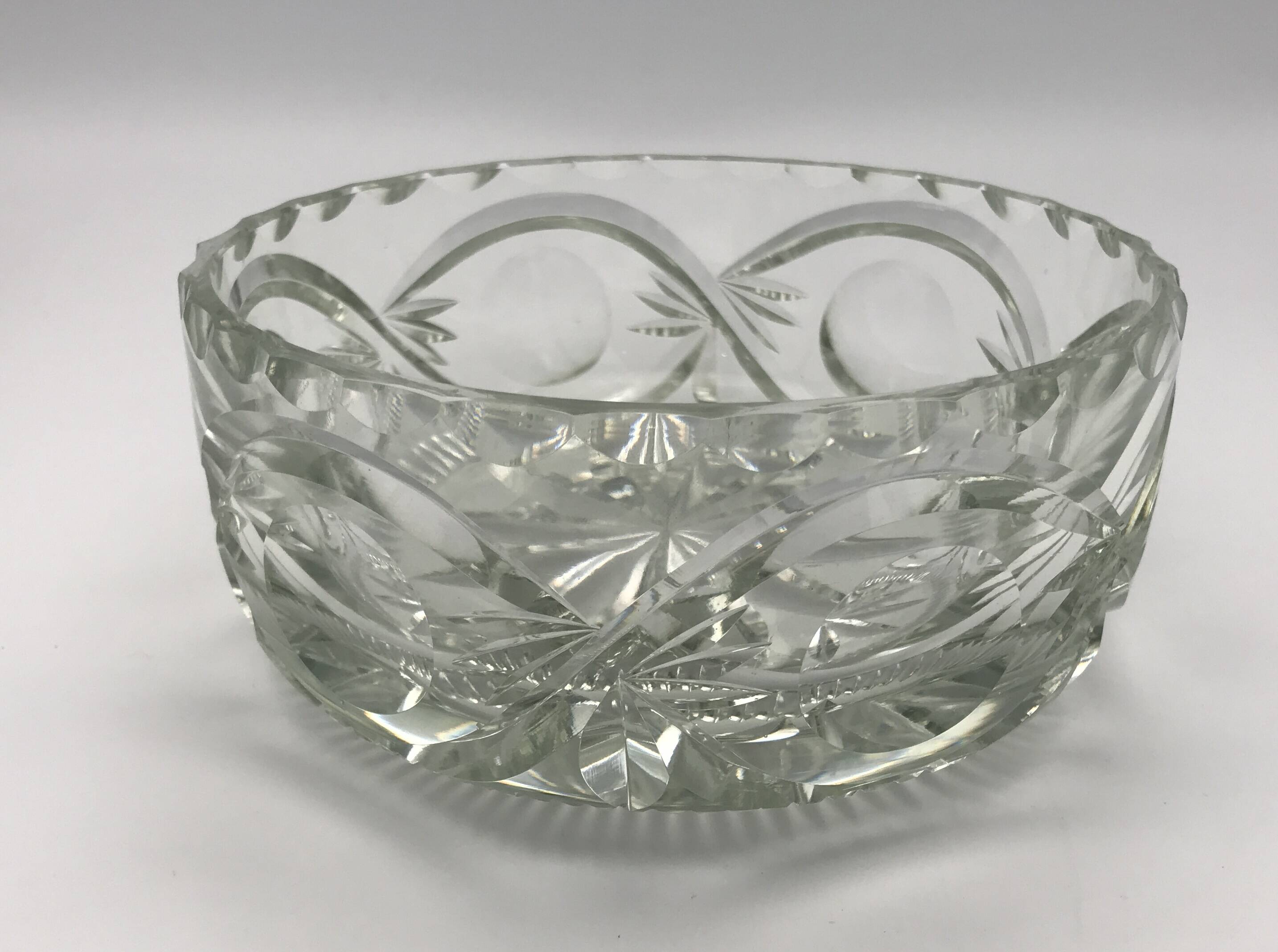FRUIT CUTTER, SALAD BOWL in Solid CRYSTAL decorated with Hand-Cut PATTERNS
