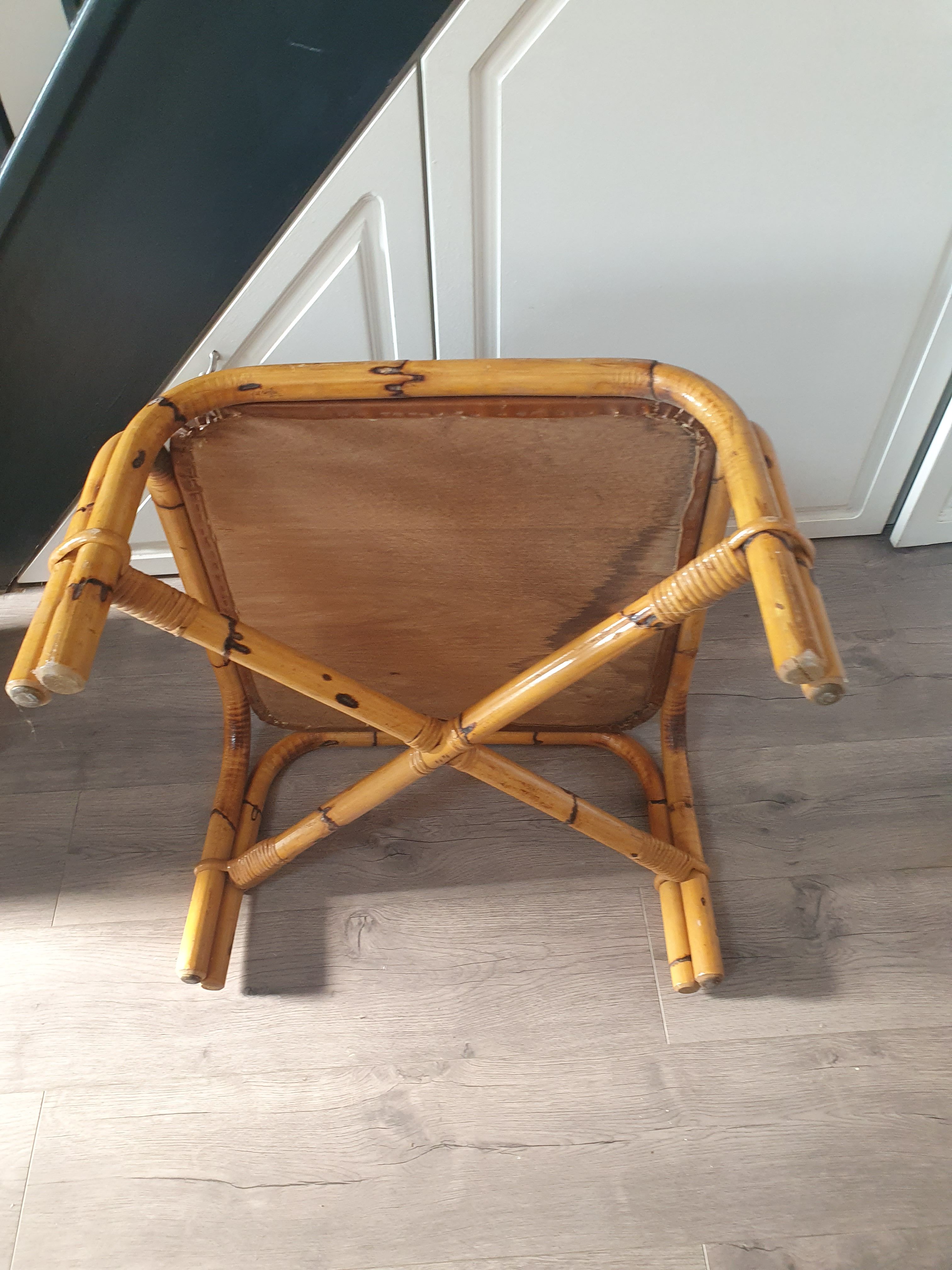 Rattan coffee table with brown leather top 63 cm side 39 cm high