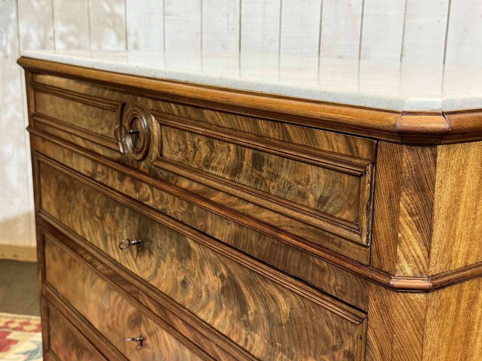 Napoleon III commode in mahogany, oak and with a fine white marble top, late 19th century.