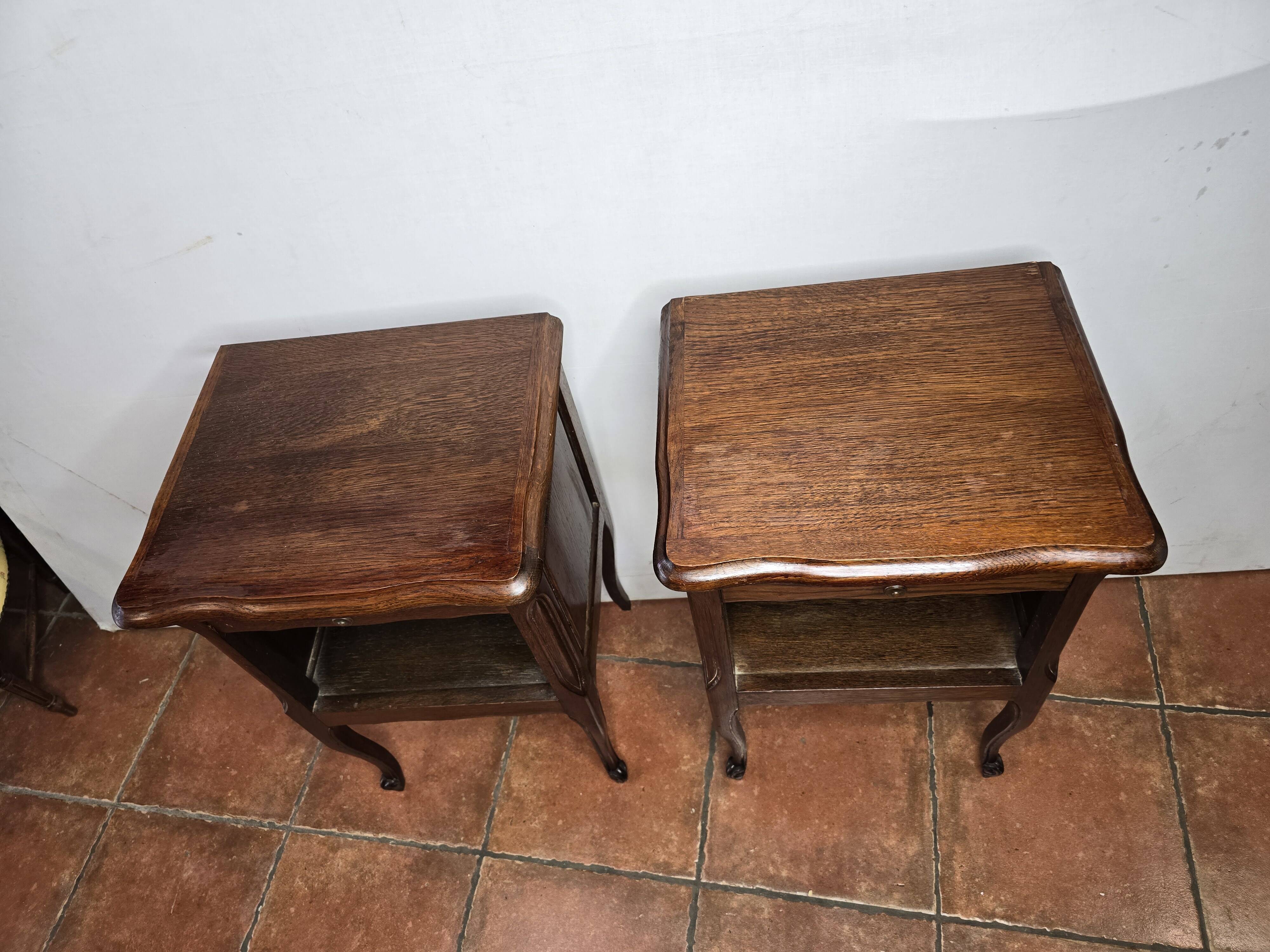 Pair of Louis XV style oak bedside tables