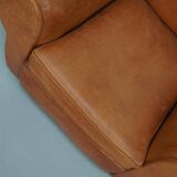 Pair of French club chairs with moustache back in cognac leather, 1950s
