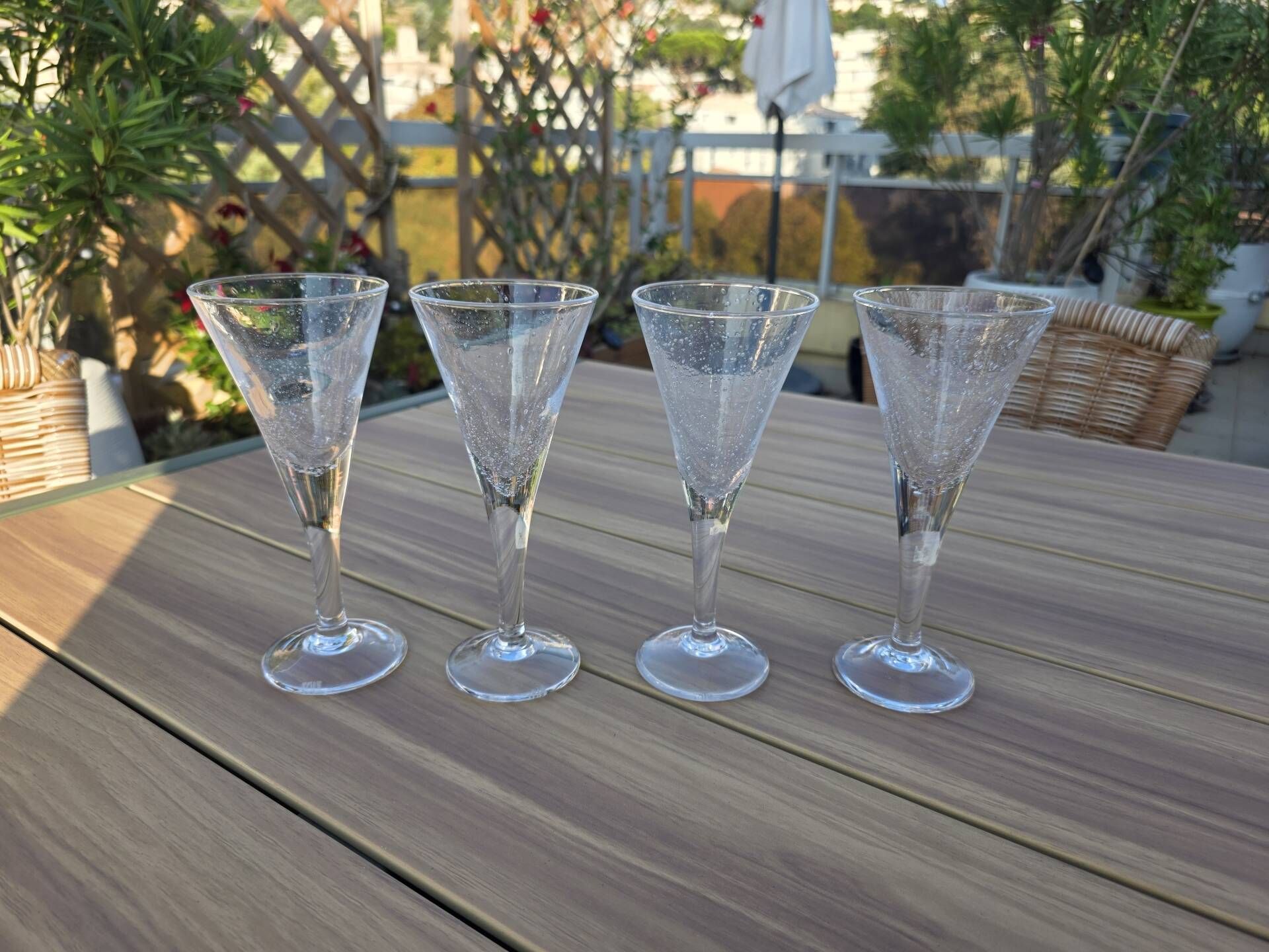 Set of 4 bubble glass champagne flutes / goblets Biot Signed 22 cm