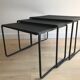 3 trundle tables in perforated sheet metal and black lacquered steel - 80s