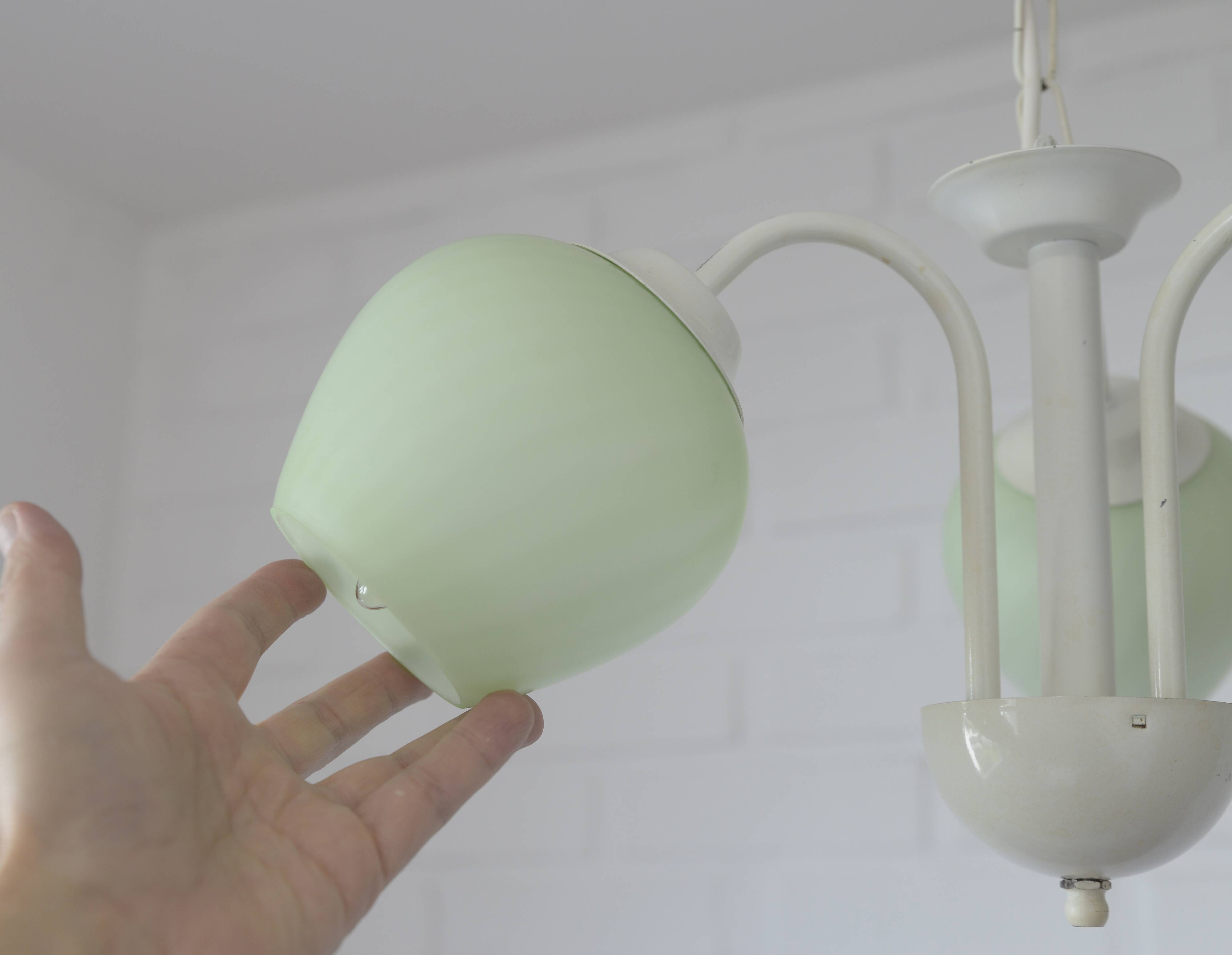 Vintage Elegant Pendant Lamp, Shabby Chic White Chandelier, Mint Green