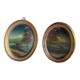 2 miniature paintings in golden frames