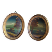 2 miniature paintings in golden frames