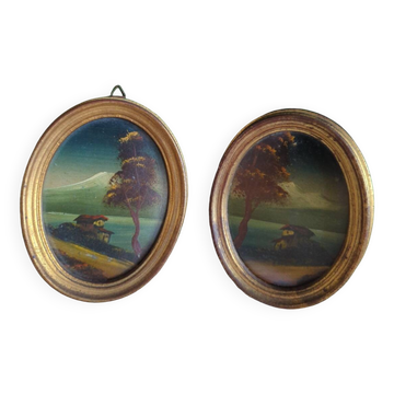 2 miniature paintings in golden frames