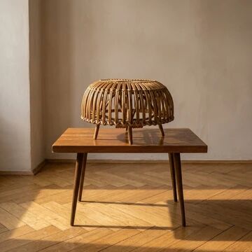 Mid-century woven rattan ottoman by Franco Albini, 1950s, Italy, 50 × 50 × 30 cm