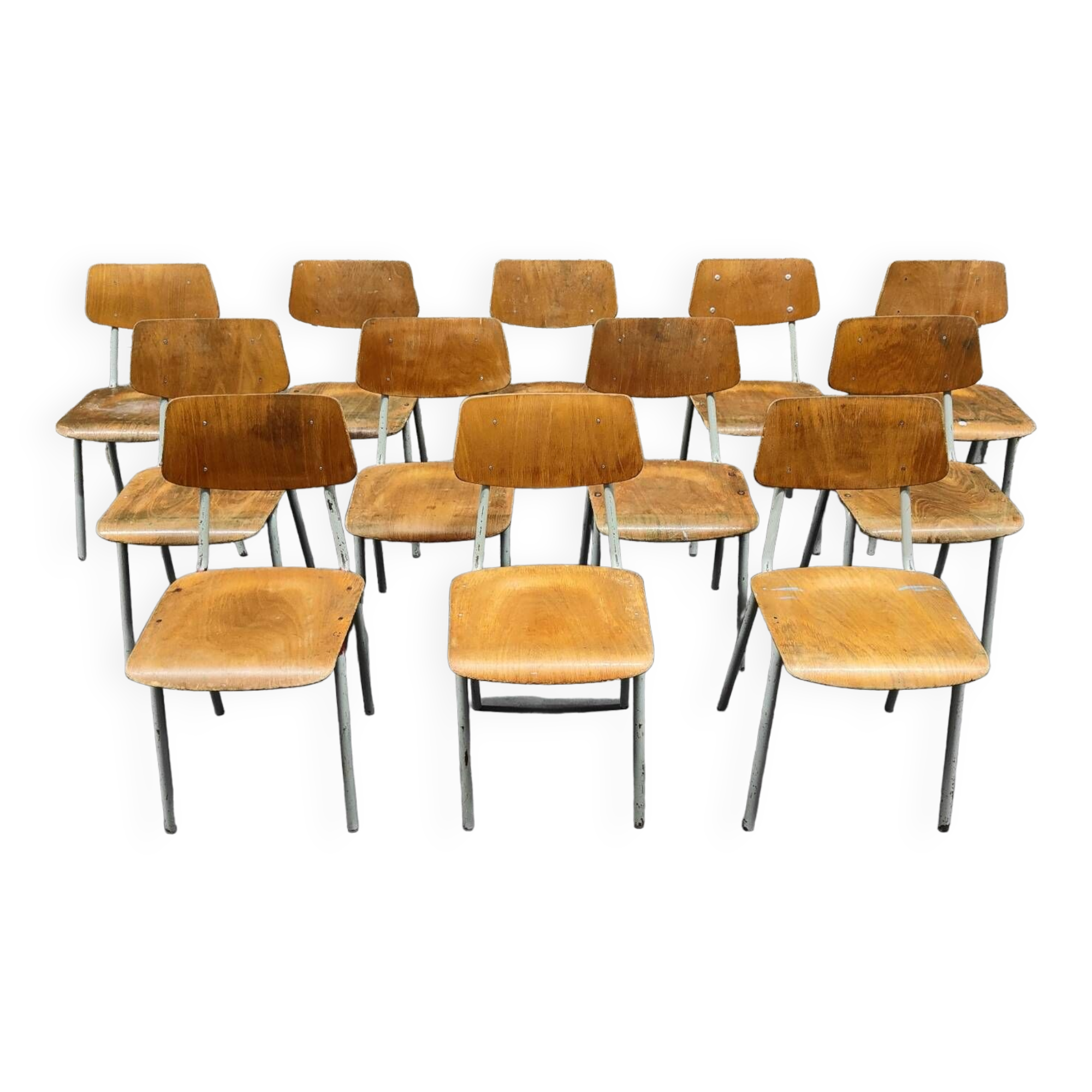 Set of 12 metal and wood school chairs Czechoslovakia Kovona