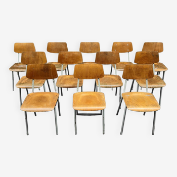 Lot de 12 chaises chaises d'école métal et bois Tchécoslovaquie Kovona