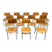 Lot de 12 chaises chaises d'école métal et bois Tchécoslovaquie Kovona