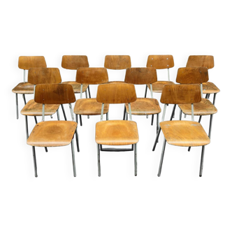 Lot de 12 chaises chaises d'école métal et bois Tchécoslovaquie Kovona