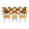 Lot de 12 chaises chaises d'école métal et bois Tchécoslovaquie Kovona
