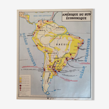 Old school map South America: Brazil;  2nd face Australia, Pacific Ocean