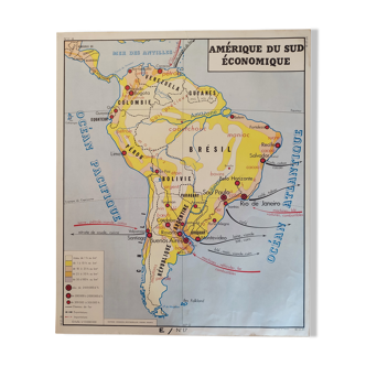 Carte scolaire ancienne Amérique du sud Brésil  2em face Australie, Océan Pacifique