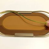 Plateau ovale en plaqué or 24 carats et miroir rose bronzé par Umberto Mascagni