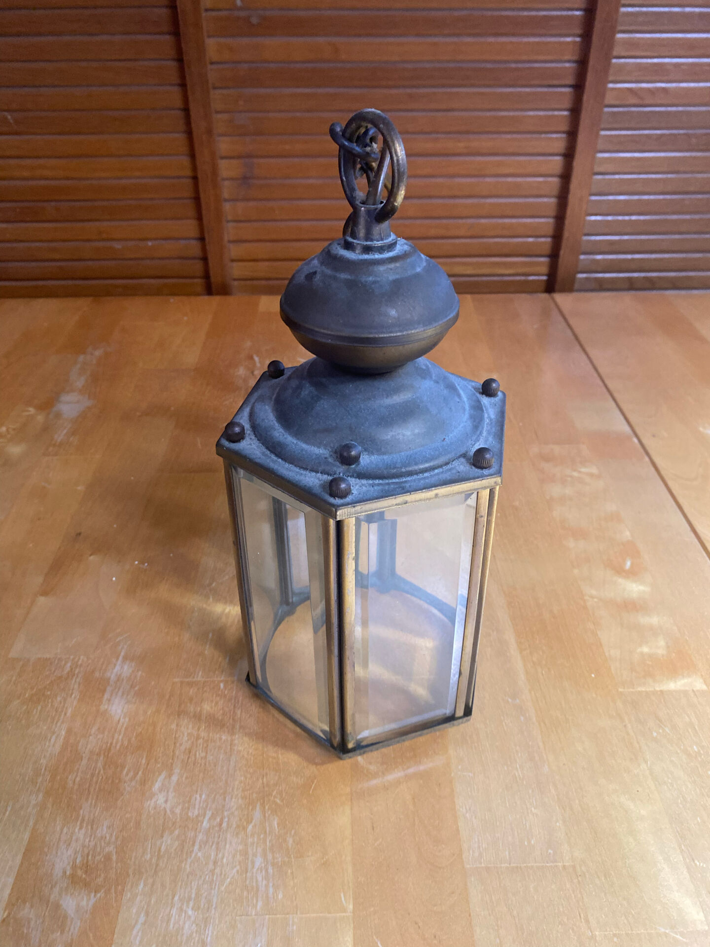 Antique Vestibule Lantern Suspension Brass + Bevelled Glass Vintage