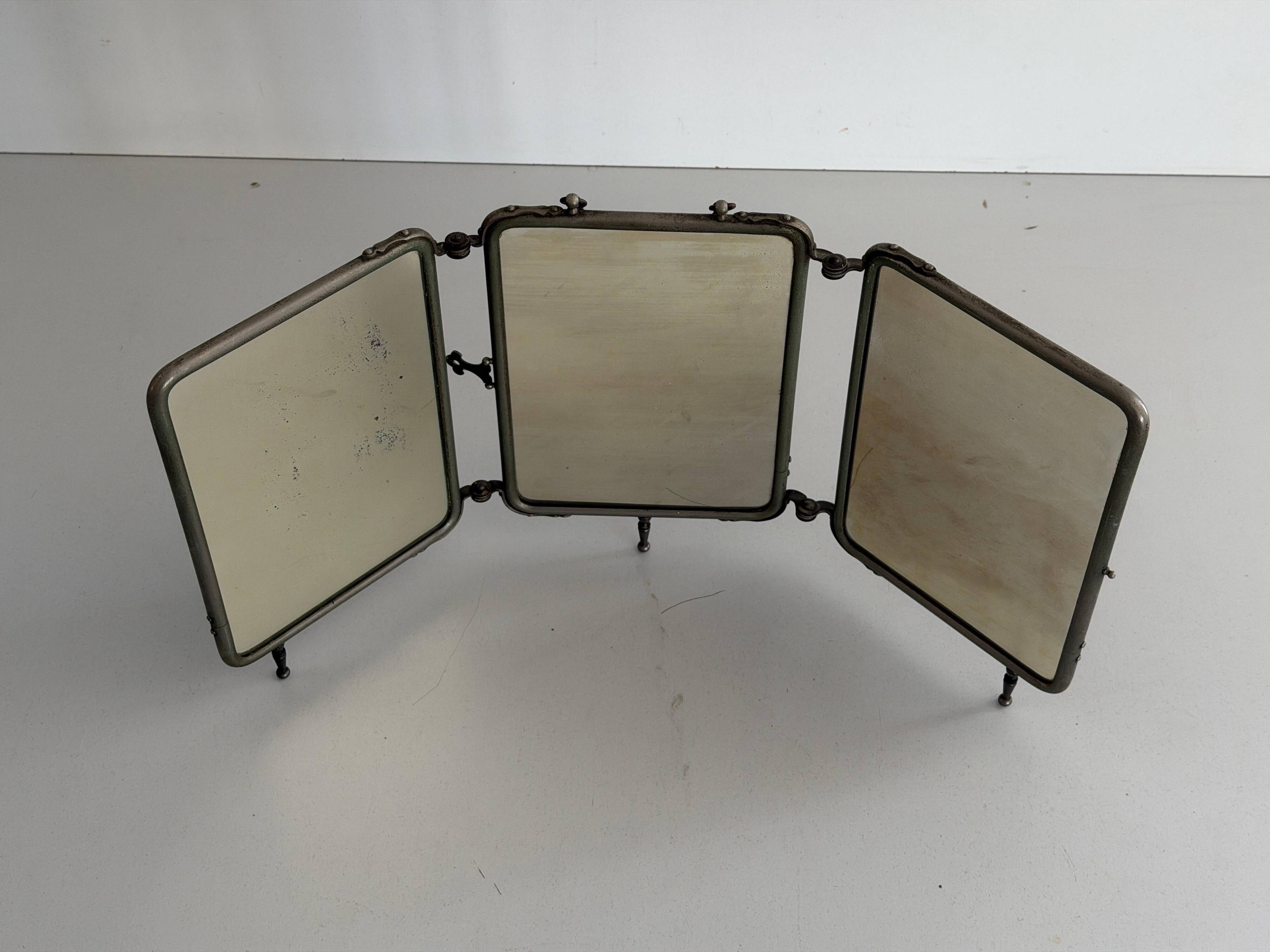 Art Deco 3 Nickel-plated glass covers Table or wall mirror, 1940s, Italy