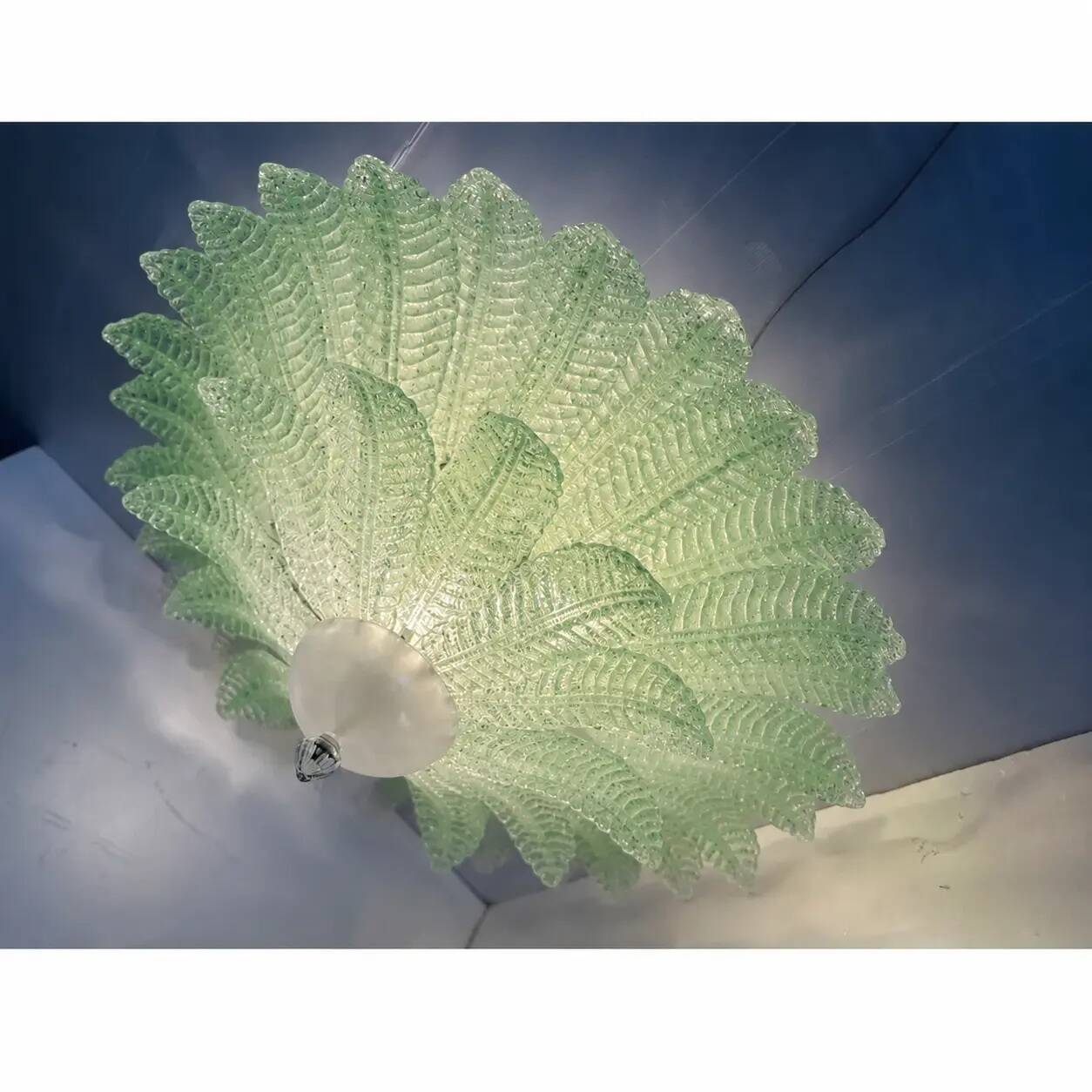 Venetian Leaves Flush Mount in Green Murano Glass by Simoeng