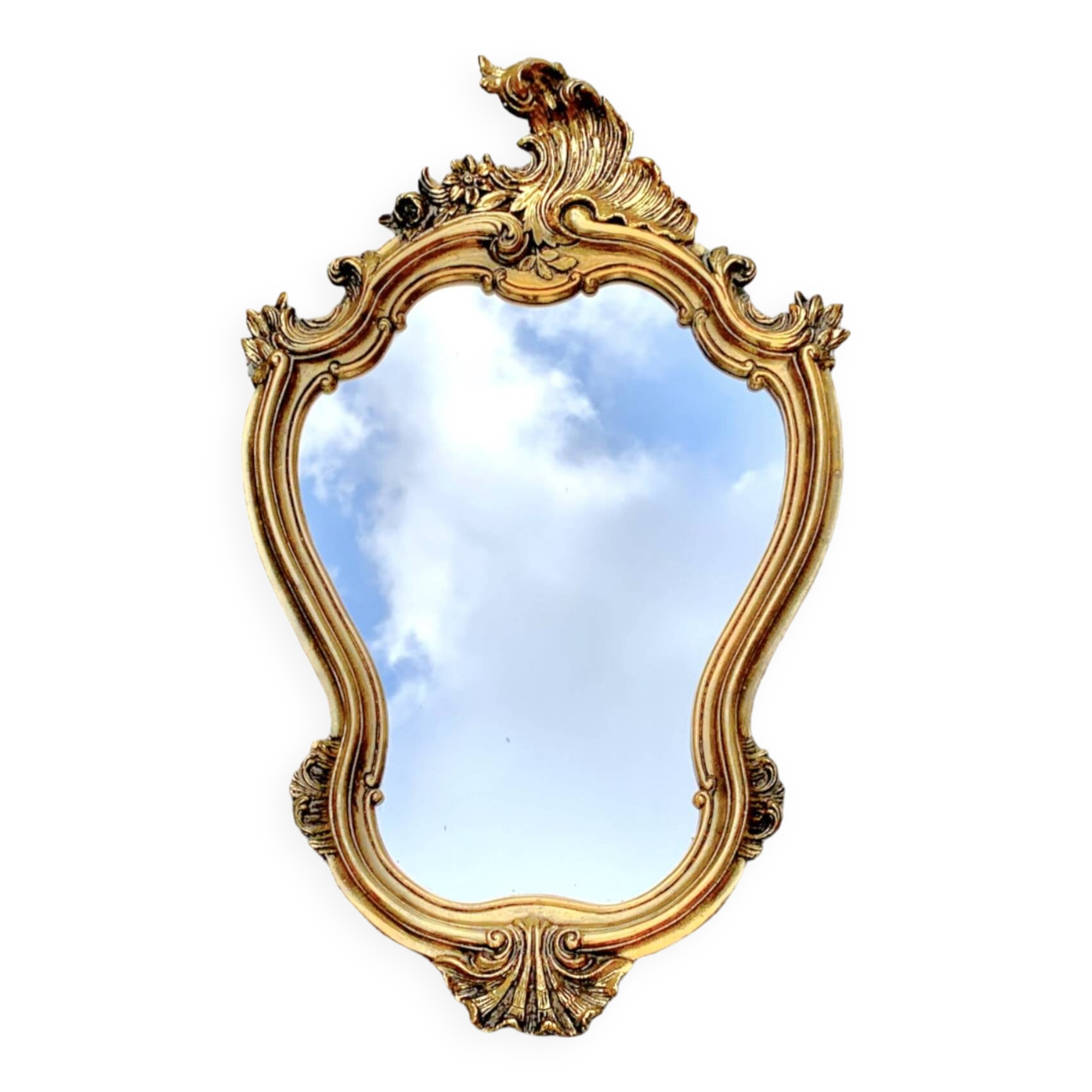 Old wall mirror in golden resin rococo style - made in france