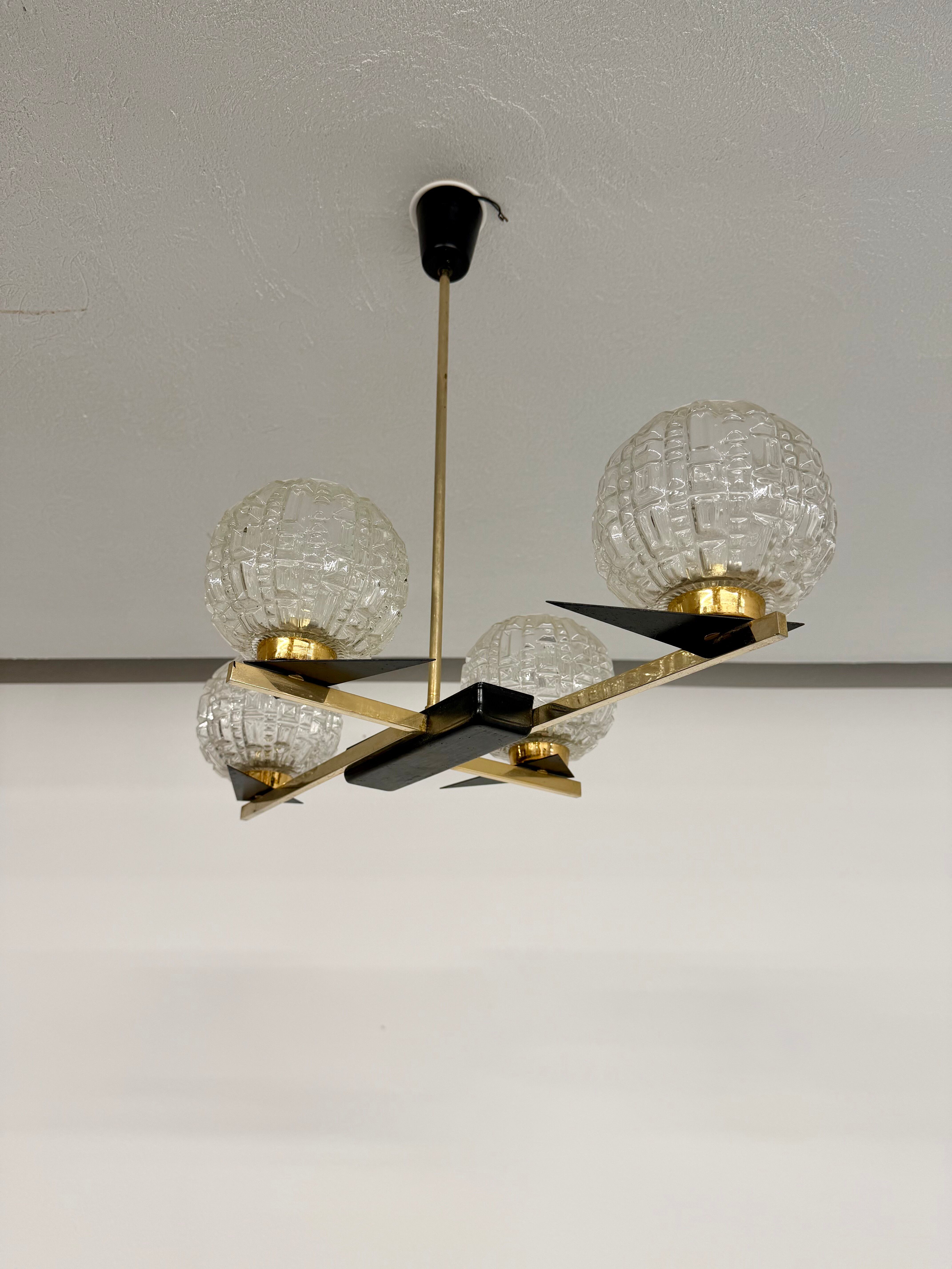 Lampe Suspension Maison Arlus 4 feux design français année 60