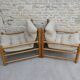 Pair of pine and woolly armchairs, 80s